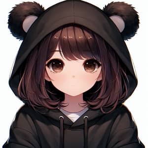 Young Girl with Black Bear Ears and Stylish Black Hoodie