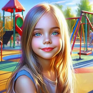 8-Year-Old Girl with Hazel Eyes and Blond Hair Playing Joyfully