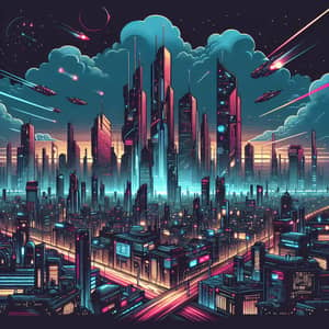 Futuristic Cityscape Nightscape | Cyberpunk Skyscrapers & Flying Vehicles