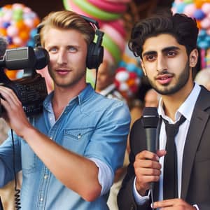 Diverse Male Reporters Covering Fun Event - Behind the Scenes