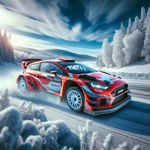 Dynamic Red Rally Car Races on Icy Track | Exciting Motorsport Action