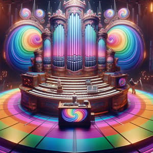 Extravagant Music Organ on DJ Stage with Swirling Colors