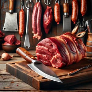 Premium Donkey Meat Cuts on Wooden Board | Butcher Shop Delicacy