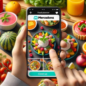 Colorful Food Planner App Display | Fresh Ingredients & Close-Up Shots