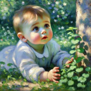 Toddler Exploration in Impressionist Style