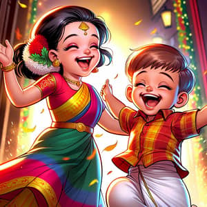Joyful Sinhala Girl and Tamil Boy Welcome New Year Celebration