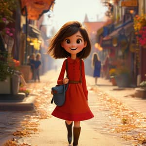 Happy Girl Walking in Pixar Style