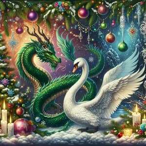Emerald Dragon and Swan in Enchanting New Year's Scene