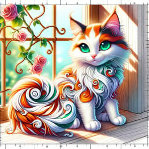 Lively Animated Cat in Vibrant Orange and White | Enchanting Scene