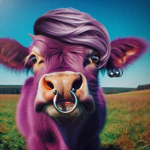 Whimsical Purple Cow with Pierced Nostril | Playful Yet Enigmatic