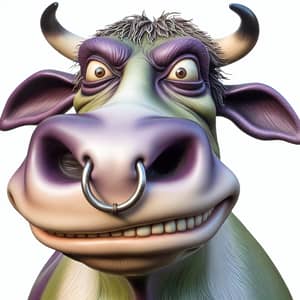 Mischievous Joker Cow with Distinctive Nose Ring | Purple & Green Coat