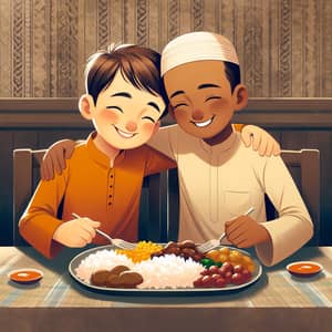 Unity Symbolized: Hindu and Muslim Boys Share a Meal in Joy