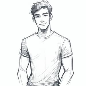 Minimalist Sketch of Smiling Male Character in Casual Clothing