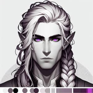 Half-Drow Male Character with Long Hair and Lilac Eyes