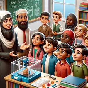 Diverse Classroom Learning: 3D Printing Lesson with Middle-Eastern Teacher
