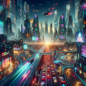 Futuristic Utopian Cityscape: Vibrant Technology & Cyberpunk Inspiration