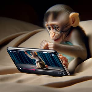 Inquisitive Monkey Watching Vibrant Social Media Video