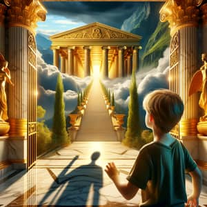 Young Boy Reaching Olympus in Grecian Mythology