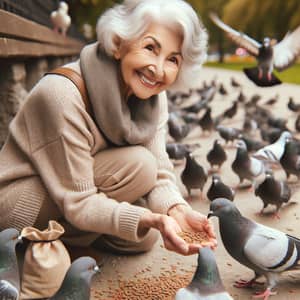 Anna's Joyful Moments Feeding Pigeons in the Park