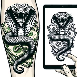 Bush Viper Snake Tattoo Design: Money Pile Theme