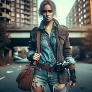 Determined 25-Year-Old Female Investigator in Post-Apocalyptic Urban Dystopia