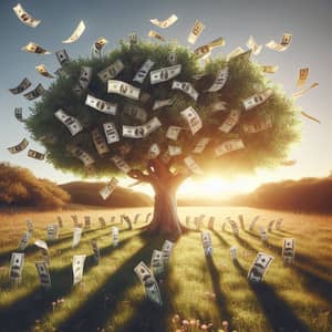 Surreal Money Tree in Golden Light | Natural Wealth Illustration