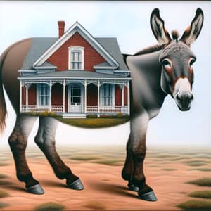 Surreal Juxtaposition: Donkey and Country House Fusion
