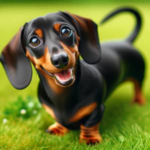 Glossy Black and Tan Dachshund: Playful Sausage Dog