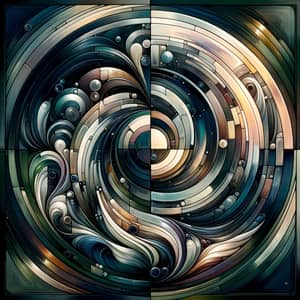 Mesmerizing Circular Abstract Art with Architectural Elements in Dark Green