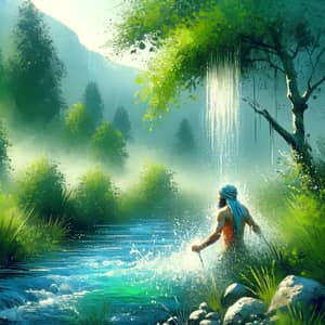 Serene Middle-Eastern Nature Shower Painting