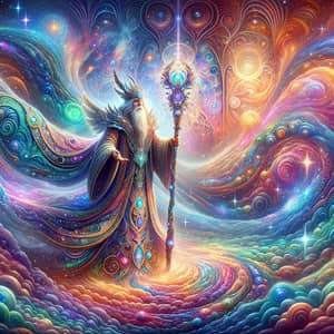 Enchanting Wizard in a Psychedelic Celestial Realm