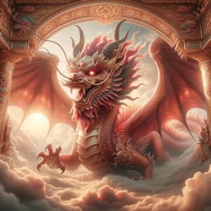 Majestic Red Dragon at Heavenly Gates - Ethereal Beauty Captured