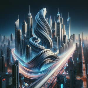 Surreal Cyberpunk City Nightscape: Futuristic Architectural Elements