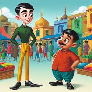 Motu Patlu Cartoon Scene in Vibrant Indian Town