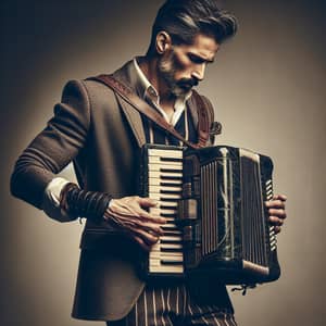 Stylish South Asian Man in 40s Playing Accordion | Rugged Charm & Charisma