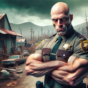 Post-Apocalyptic Sheriff: Muscular Bald Man in Uniform