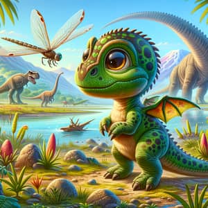 Baby Dinosaur in Prehistoric Landscape