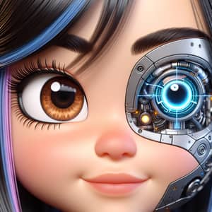 Captivating Cartoon Girl with Bionic Eye - Futuristic Character