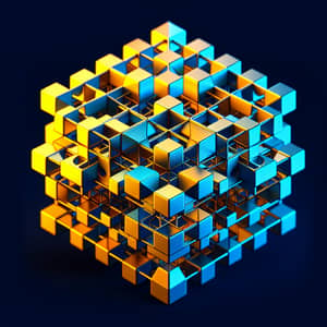Metatron's Cube Geometric Shape in Gold and Blue