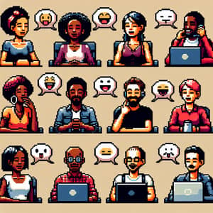 Vibrant Pixel Art Style People Communicating Emotions
