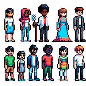Diverse Pixel Art Characters in Friendly Conversation