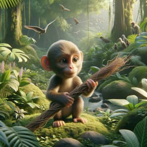 Realistic 3D Monkey Smoking Joint in Lush Jungle