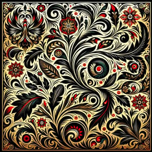 Khokhloma Inspired Russian Painting Pattern on Wood