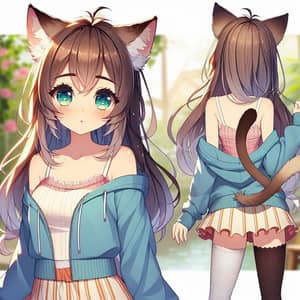 Anime Cat Girl Illustration | Playful Cute Character Artwork