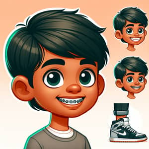 Diverse Children with Flat Haircut and Jordan 1 Shoes - Smiling Child with Braces