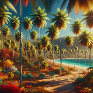 Tropical Palm Trees and Vibrant Colors Beach