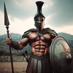 Ancient Greek Spartan Warrior with Spear, Shield & Helmet