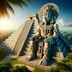 Colossal Maya Deity Seated atop Pyramid