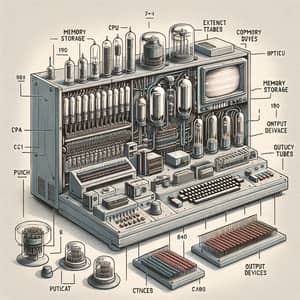 First Ever Computer Illustration with CPU, Memory Storage, and Output Devices