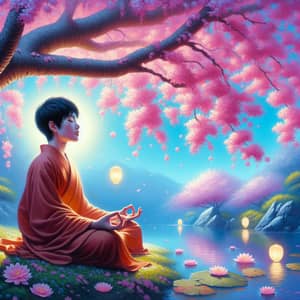 Serenity in a Lush Garden: Asian Meditation Painting